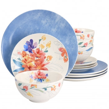 Spice by Tia Mowry Goji Blossom 12 Piece Fine Ceramic Dinnerware Set in Blue